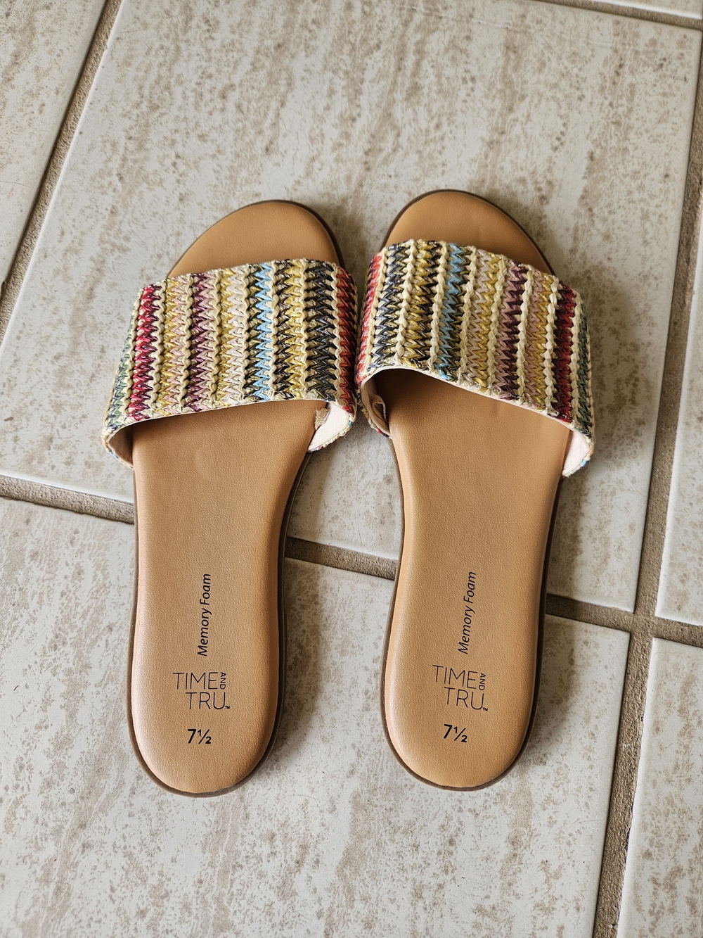 Time and Tru Women's Woven Slide Sandals Multicolor & Brown US 7.5 Like New